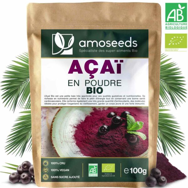 Açai en poudre Bio amoseeds specialiste des super aliments Bio